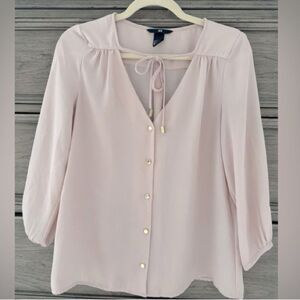 H&M 💯 Poliéster Pink 3/4 Sleeve Buttoned Tie Front Blouse Size 12